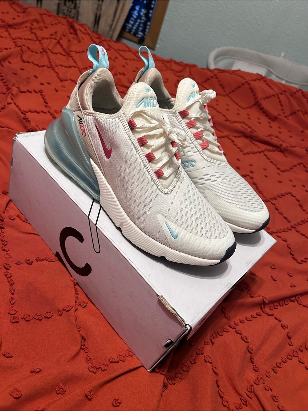 Nike Air Max 270 Sail Copa Pink Teal Size 11 With Box